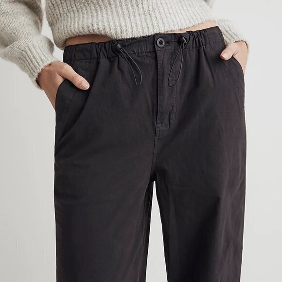 Madewell Cargo Parachute Pants Garment-Dyed Poplin Drawstring Black Size 24 NWT - Picture 2 of 11